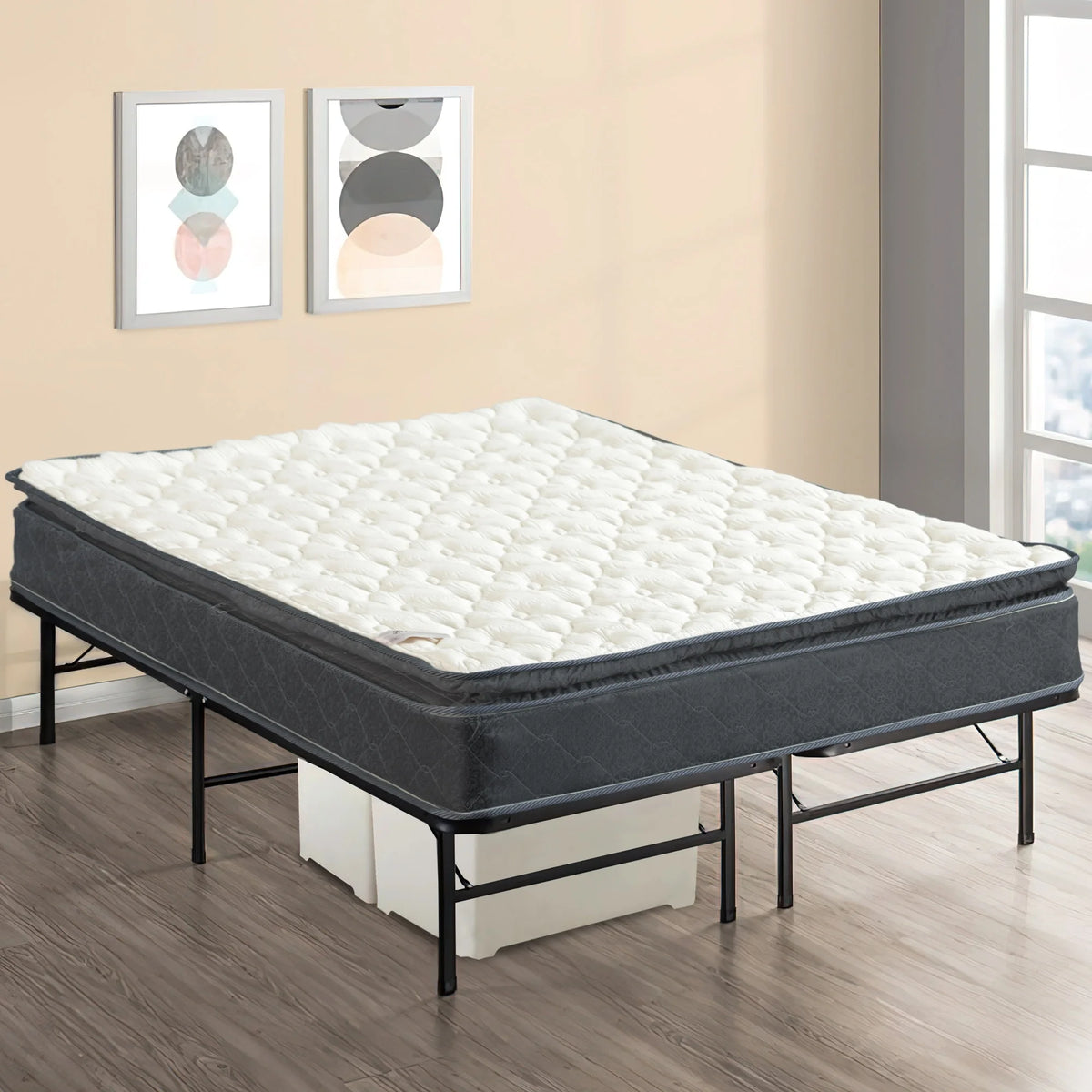 10-Inch Medium Pillow Top Hybrid Mattress and 14 Metal Platform Bed King O258