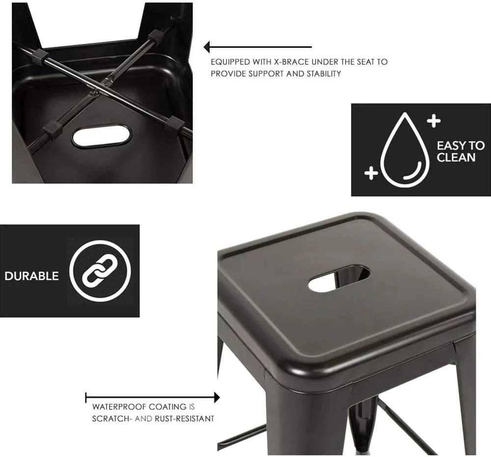 24 inch Black Metal Bar Stools Set of 4 X41386