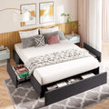 Queen Size Upholstered Platform Bed Frame with 3 Storage Drawers W702761
