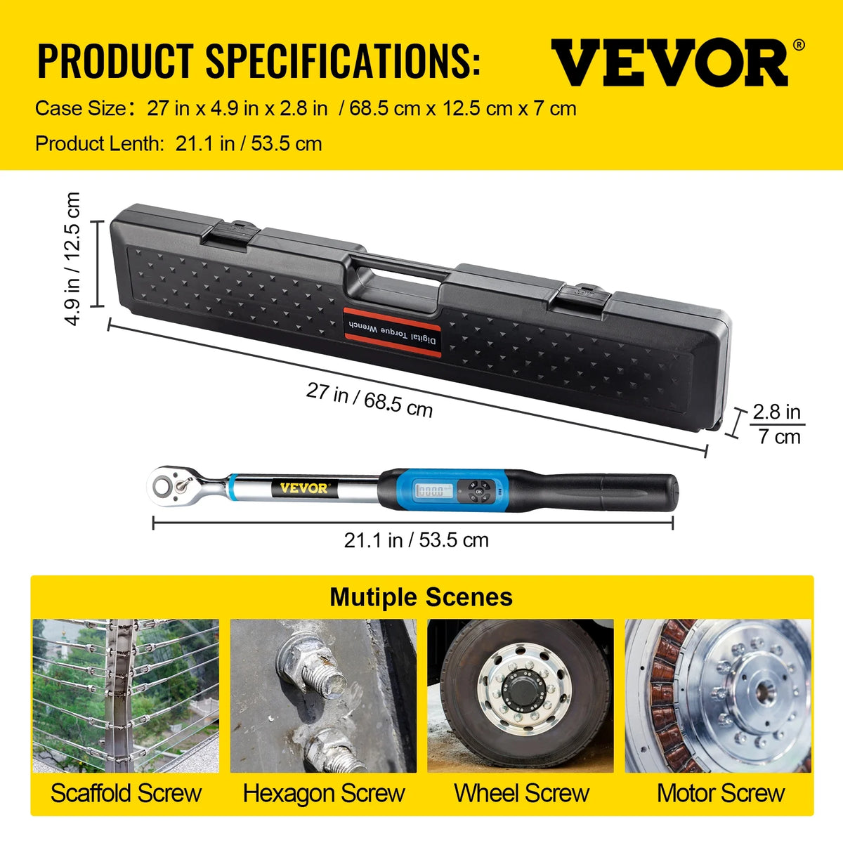 1/2" Drive Digital Torque Wrench with LED Display and Case W6928