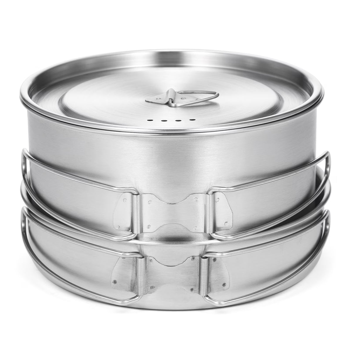 2pcs Stainless Steel Camping Cookware Set with Mesh Carry Bag B2700