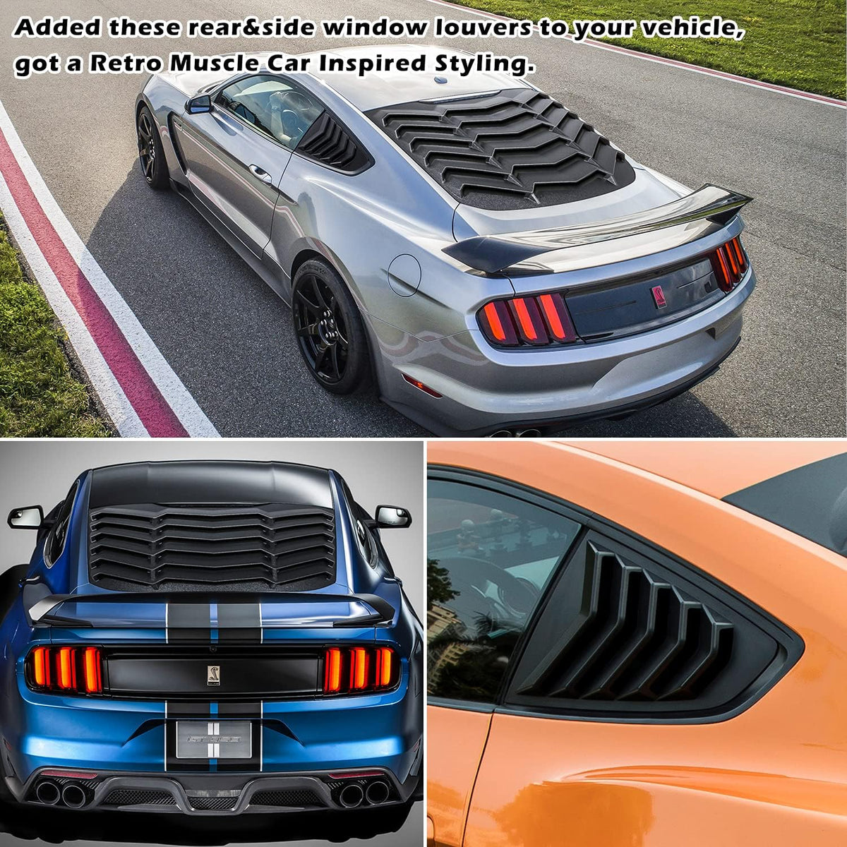 Matte Black Rear and Side Window Louvers Sun Shade Cover for Ford Mustang G129