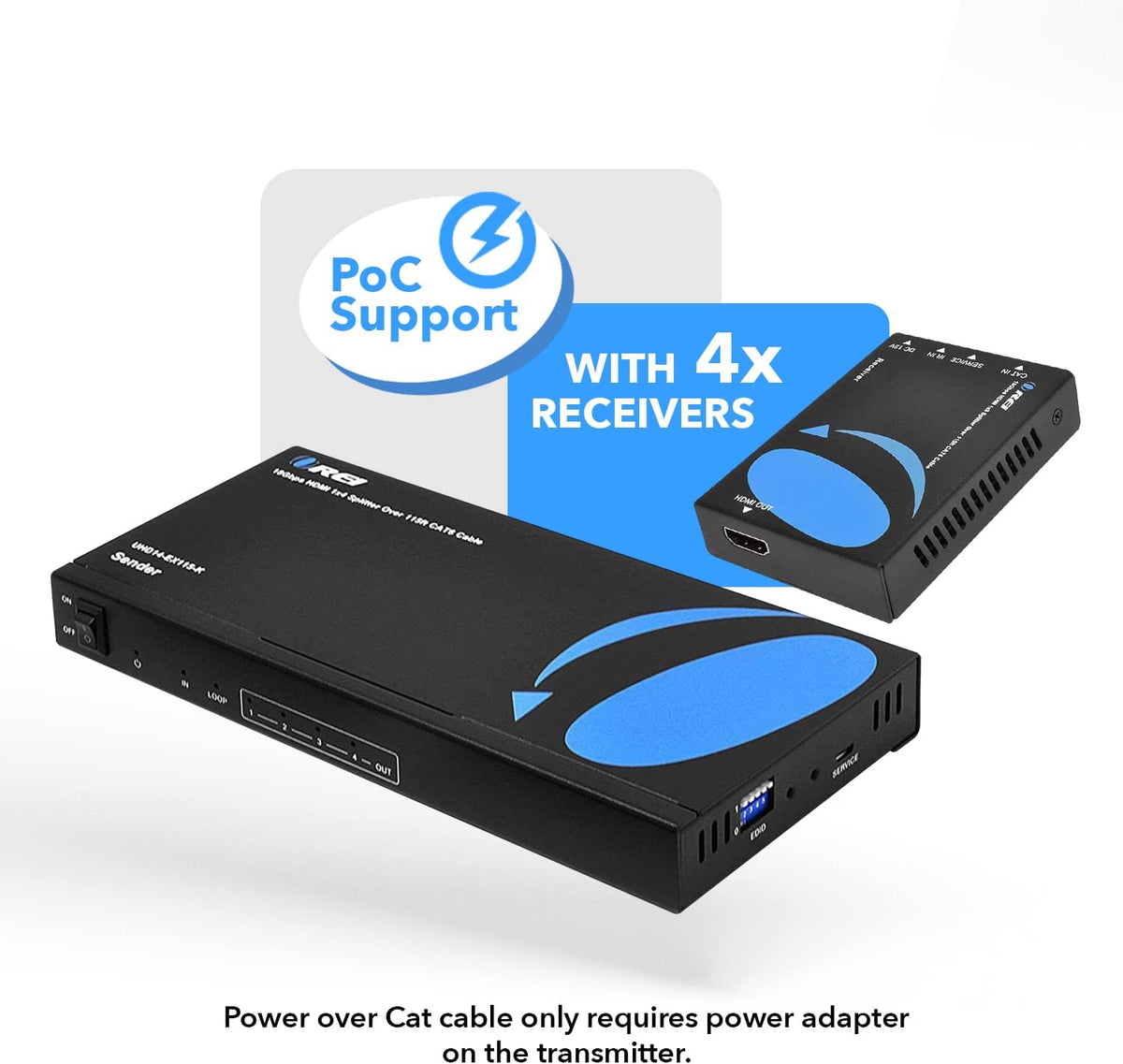 1x4 HDMI Extender Splitter 4K over Single Cable CAT6/7 4K@60Hz HDCP 2.2 with IR Remote EDID Management D277848