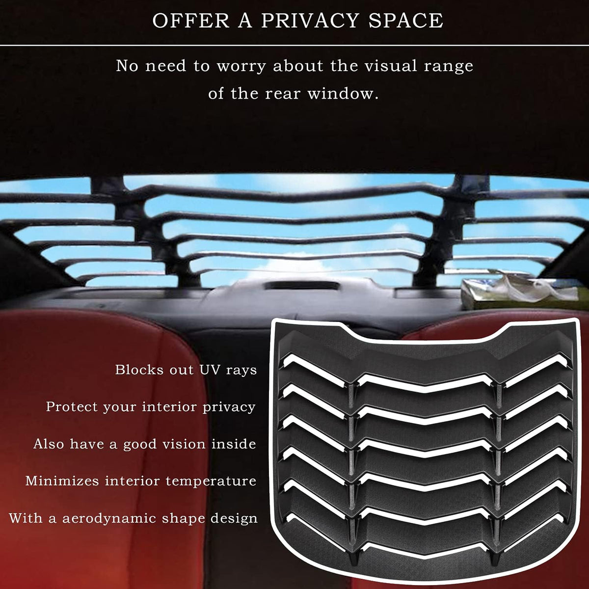 Matte Black Rear and Side Window Louvers Sun Shade Cover for Ford Mustang G129