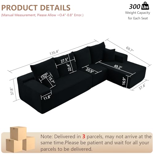 107" Modular Corduroy Sectional Sofa with Chaise Z7410
